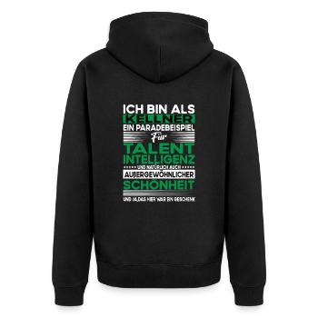 Kellner Bescheiden - Lustiger Spruch - Unisex Premium Bio Zip Hoodie - Schwarz - Hinten - Nico (187cm)