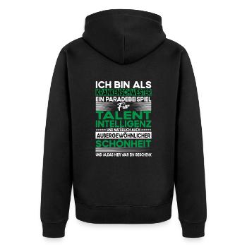 Krankenschwester Bescheiden - Lustiger Spruch - Unisex Premium Bio Zip Hoodie - Schwarz - Hinten - Nico (187cm)