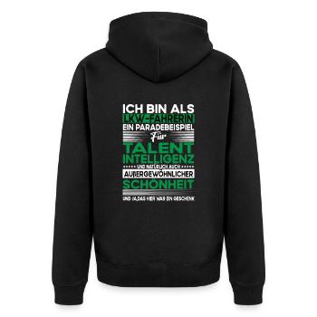 Lkw fahrerin Bescheiden - Lustiger Spruch - Unisex Premium Bio Zip Hoodie - Schwarz - Hinten - Nico (187cm)