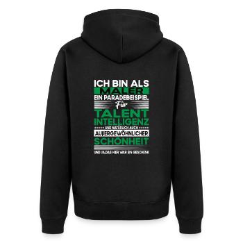 Maler Bescheiden - Lustiger Spruch - Unisex Premium Bio Zip Hoodie - Schwarz - Hinten - Nico (187cm)