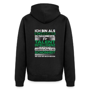 Schreiner Bescheiden - Lustiger Spruch - Unisex Premium Bio Zip Hoodie - Schwarz - Hinten - Nico (187cm)