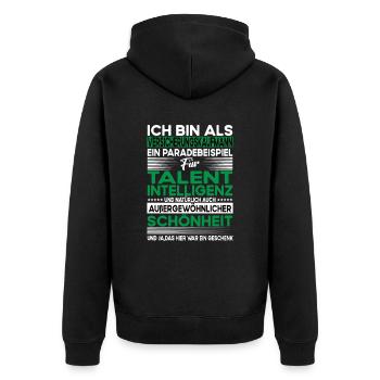 Versicherungskaufmann Bescheiden - Lustiger Spruch - Unisex Premium Bio Zip Hoodie - Schwarz - Hinten - Nico (187cm)