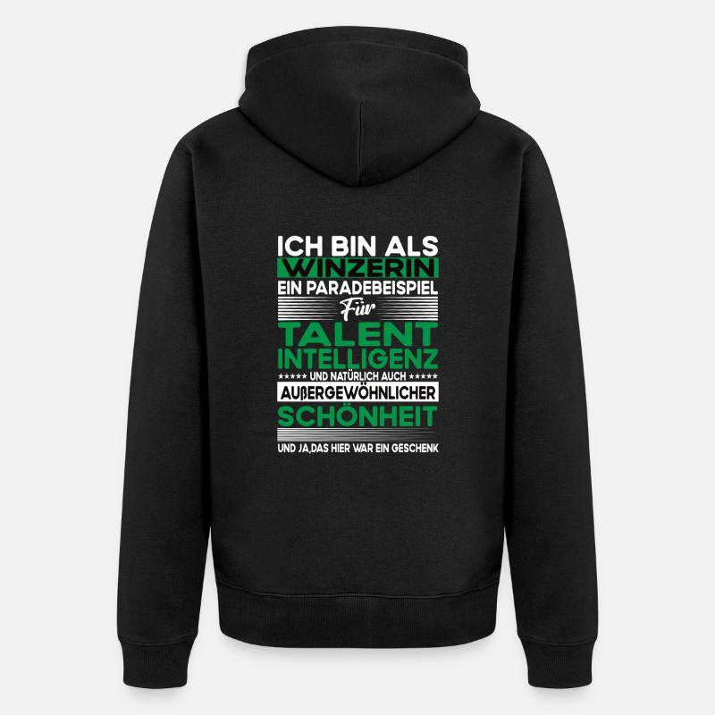 Winzerin Bescheiden - Lustiger Spruch - Unisex Premium Bio Zip Hoodie - Schwarz