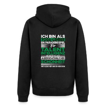 Yoga lehrer Bescheiden - Lustiger Spruch - Unisex Premium Bio Zip Hoodie - Schwarz - Hinten - Nico (187cm)