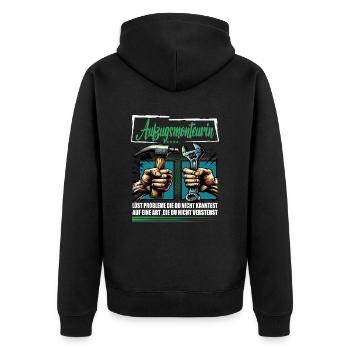 Aufzugsmonteur Beruf mit lustigen Spruch - Unisex Premium Bio Zip Hoodie - Schwarz - Hinten - Nico (187cm)