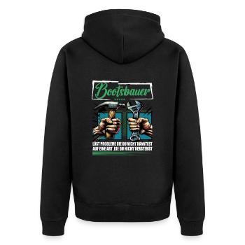 Bootsbauer Beruf mit lustigen Spruch - Unisex Premium Bio Zip Hoodie - Schwarz - Hinten - Nico (187cm)