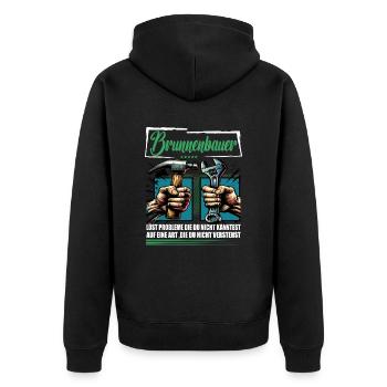Brunnenbauer Beruf mit lustigen Spruch - Unisex Premium Bio Zip Hoodie - Schwarz - Hinten - Nico (187cm)