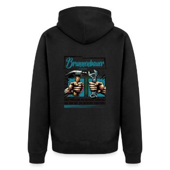 Brunnenbauer Beruf mit lustigen Spruch - Unisex Premium Bio Zip Hoodie - Schwarz - Hinten - Nico (187cm)