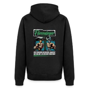 Fliesenleger Beruf mit lustigen Spruch - Unisex Premium Bio Zip Hoodie - Schwarz - Hinten - Nico (187cm)