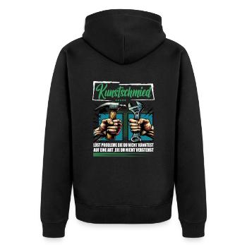 Kunstschmied Beruf mit lustigen Spruch - Unisex Premium Bio Zip Hoodie - Schwarz - Hinten - Nico (187cm)