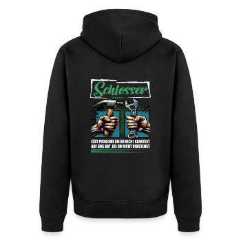 Schlosser Beruf mit lustigen Spruch - Unisex Premium Bio Zip Hoodie - Schwarz - Hinten - Nico (187cm)