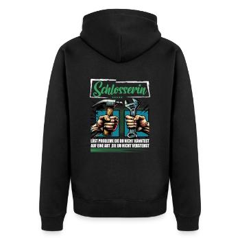 Schlosserin Beruf mit lustigen Spruch - Unisex Premium Bio Zip Hoodie - Schwarz - Hinten - Nico (187cm)