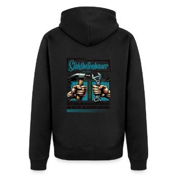 Stahlbetonbauer Beruf mit lustigen Spruch - Unisex Premium Bio Zip Hoodie - Schwarz - Hinten - Nico (187cm)