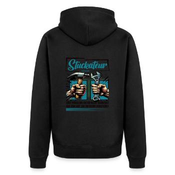 Stuckateur Beruf mit lustigen Spruch - Unisex Premium Bio Zip Hoodie - Schwarz - Hinten - Nico (187cm)