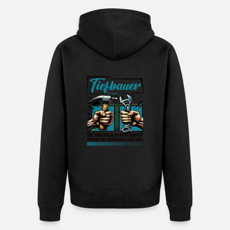 Tiefbauer Beruf mit lustigen Spruch - Unisex Premium Bio Zip Hoodie - Schwarz