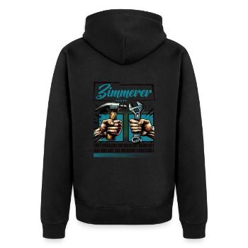 Zimmerer Beruf mit lustigen Spruch - Unisex Premium Bio Zip Hoodie - Schwarz - Hinten - Nico (187cm)