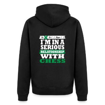 Chess My serious relationship funny - Unisex Premium Bio Zip Hoodie - Schwarz - Hinten - Nico (187cm)