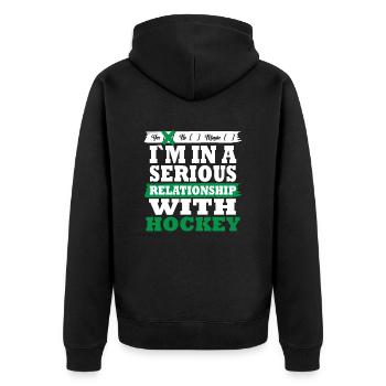 Hockey My serious relationship funny - Unisex Premium Bio Zip Hoodie - Schwarz - Hinten - Nico (187cm)