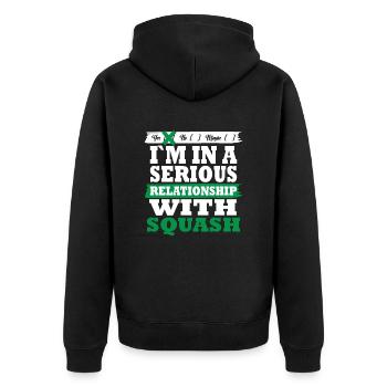 Squash My serious relationship funny - Unisex Premium Bio Zip Hoodie - Schwarz - Hinten - Nico (187cm)