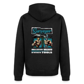 Surveyor Profession Saying Worker - Unisex Premium Organic Zip Hoodie - black - Back - Nico (187cm)