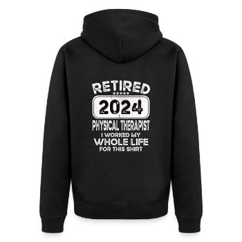Retired Physical therapist 2024 - Unisex Premium Bio Zip Hoodie - Schwarz - Hinten - Nico (187cm)