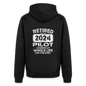 Retired Pilot 2024 - Unisex Premium Organic Zip Hoodie - black - Back - Nico (187cm)
