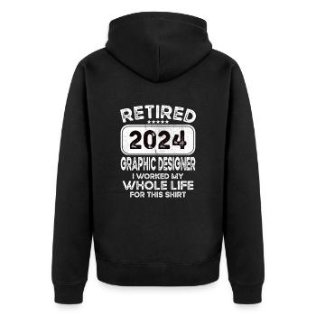Retired Graphic designer 2024 - Unisex Premium Bio Zip Hoodie - Schwarz - Hinten - Nico (187cm)