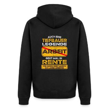 Tiefbauer lustiges Rente Pension - Unisex Premium Bio Zip Hoodie - Schwarz - Hinten - Nico (187cm)