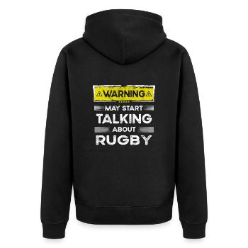 Talking about Rugby funny - Unisex Premium Organic Zip Hoodie - black - Back - Nico (187cm)