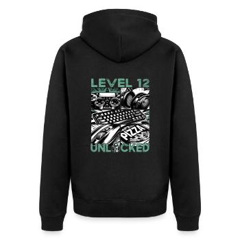 Anniversaire Niveau 12 Jeux débloqués et jeux - Veste à capuche bio Premium Unisexe - noir - Dos - Nico (187cm)