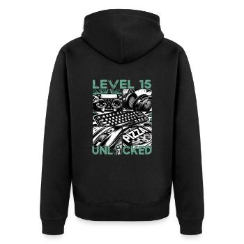 Birthday Level 15 Unlocked Gaming & Gaming - Unisex Premium Organic Zip Hoodie - black - Back - Nico (187cm)