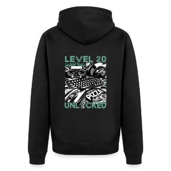 Geburtstag Level 20 freigeschaltet Gaming & Zocker - Unisex Premium Bio Zip Hoodie - Schwarz - Hinten - Nico (187cm)