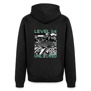Birthday Level 24 Unlocked Gaming & Gaming - Unisex Premium Organic Zip Hoodie - black - Back - Nico (187cm)