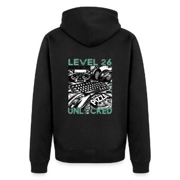 Geburtstag Level 26 freigeschaltet Gaming & Zocker - Unisex Premium Bio Zip Hoodie - Schwarz - Hinten - Nico (187cm)