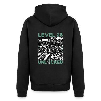 Geburtstag Level 25 freigeschaltet Gaming & Zocker - Unisex Premium Bio Zip Hoodie - Schwarz - Hinten - Nico (187cm)