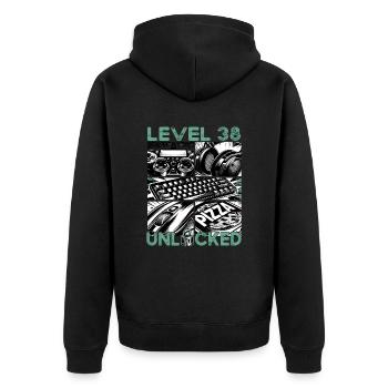 Niveau d’anniversaire 38 Jeux débloqués et joueurs - Veste à capuche bio Premium Unisexe - noir - Dos - Nico (187cm)