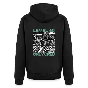 Geburtstag Level 60 freigeschaltet Gaming & Zocker - Unisex Premium Bio Zip Hoodie - Schwarz - Hinten - Nico (187cm)