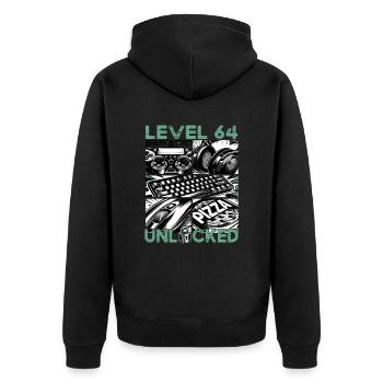 Niveau d’anniversaire 64 Jeux et joueurs débloqués - Veste à capuche bio Premium Unisexe - noir - Dos - Nico (187cm)