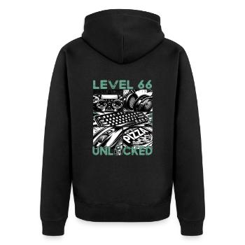 Birthday Level 66 Unlocked Gaming & Gamer - Unisex Premium Organic Zip Hoodie - black - Back - Nico (187cm)