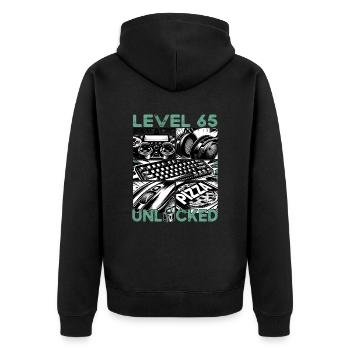 Birthday Level 65 Unlocked Gaming & Gamers - Unisex Premium Organic Zip Hoodie - black - Back - Nico (187cm)