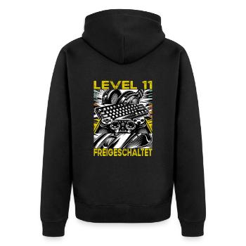 Geburtstag Level 11 freigeschaltet Gaming & Zocker - Unisex Premium Bio Zip Hoodie - Schwarz - Hinten - Nico (187cm)