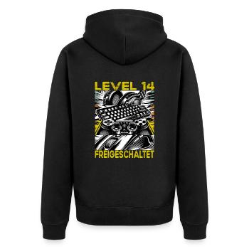 Geburtstag Level 14 freigeschaltet Gaming & Zocker - Unisex Premium Bio Zip Hoodie - Schwarz - Hinten - Nico (187cm)
