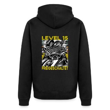 Birthday Level 15 Unlocked Gaming & Gamblers - Unisex Premium Organic Zip Hoodie - black - Back - Nico (187cm)