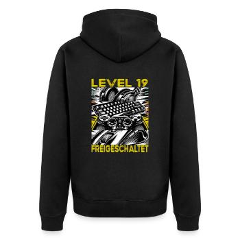 Geburtstag Level 19 freigeschaltet Gaming & Zocker - Unisex Premium Bio Zip Hoodie - Schwarz - Hinten - Nico (187cm)
