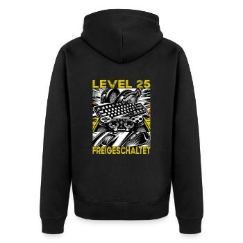 Geburtstag Level 25 freigeschaltet Gaming & Zocker - Unisex Premium Bio Zip Hoodie - Schwarz - Hinten - Nico (187cm)