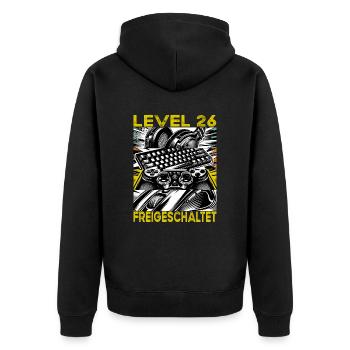 Geburtstag Level 26 freigeschaltet Gaming & Zocker - Unisex Premium Bio Zip Hoodie - Schwarz - Hinten - Nico (187cm)