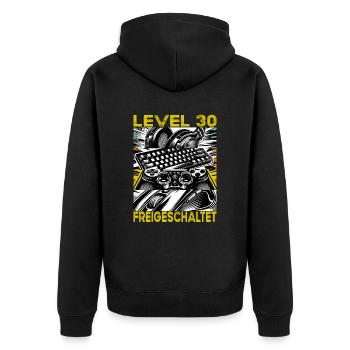 Geburtstag Level 30 freigeschaltet Gaming & Zocker - Unisex Premium Bio Zip Hoodie - Schwarz - Hinten - Nico (187cm)
