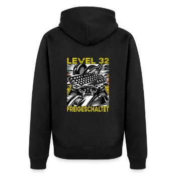Geburtstag Level 32 freigeschaltet Gaming & Zocker - Unisex Premium Bio Zip Hoodie - Schwarz - Hinten - Nico (187cm)