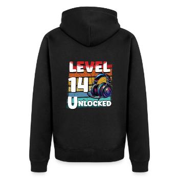 Gaming Geburtstag Level 14 freigeschaltet Zocker - Unisex Premium Bio Zip Hoodie - Schwarz - Hinten - Nico (187cm)