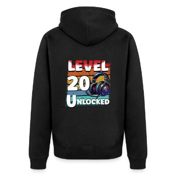 Gaming Geburtstag Level 20 freigeschaltet Zocker - Unisex Premium Bio Zip Hoodie - Schwarz - Hinten - Nico (187cm)